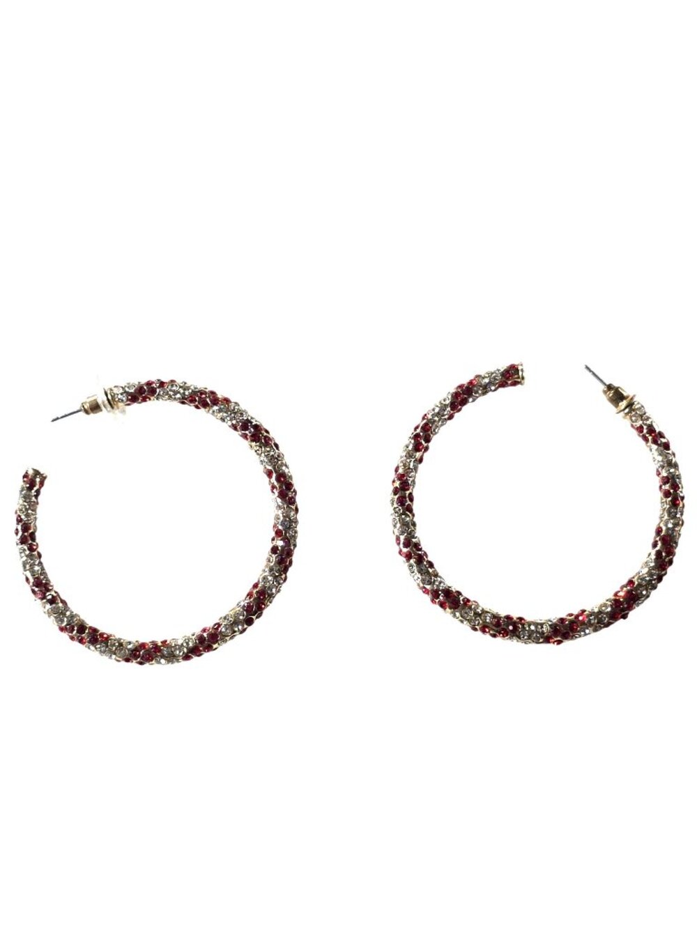 Red & Gold-Tone Hoop Earrings Candy Cane Christmas Holiday Womens Jewelry